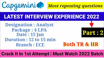 Capgemini latest interview experience 2022 batch | Most repeating questions | Analyst | 4LPA | Part2