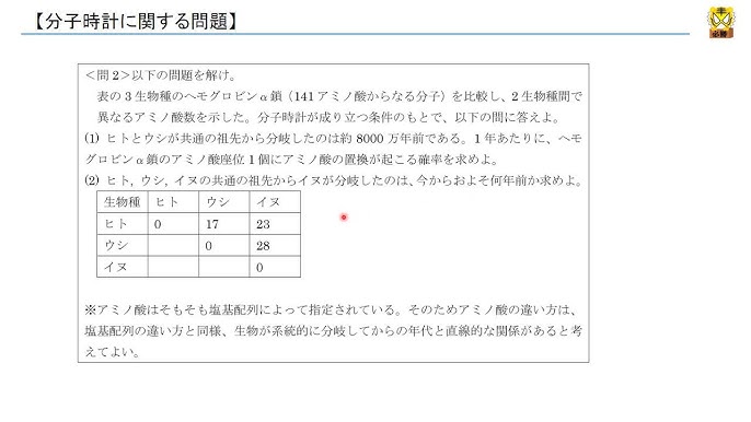 分子時計の問題 高校生物 Youtube 分子時計の問題 高校生物 Youtube