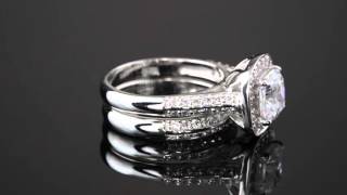 2.08 TCW Cushion-Cut Cubic Zirconia Platinum Over .925 Silver 2-Piece Halo Bridal Ring Set