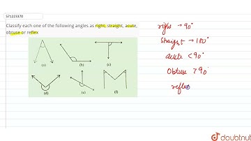 Classify each one of the following angles as right,straight, acute, obtuse or reflex | 6 | UNDER...