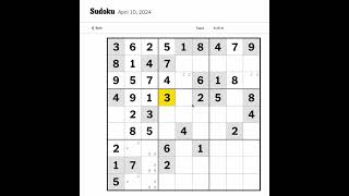 New York Times Sudoku Hard for April 10, 2024 walkthrough