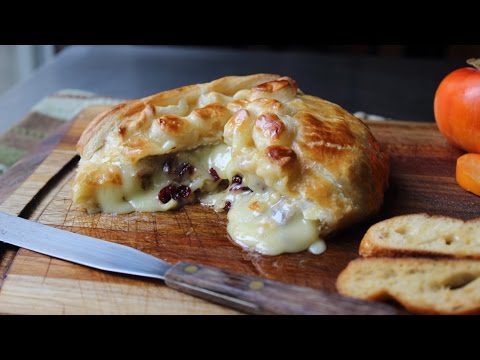 Baked Stuffed Brie - Brie en Croute stuffed with Cranberries & Walnuts