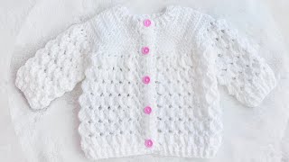 SIMPLY BEAUTIFUL  Marshmallow baby cardigan sweater CROCHET PATTERN tutorial LEFT HANDED