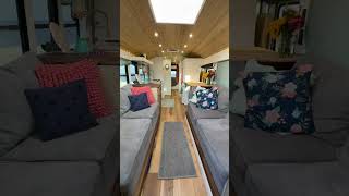 Self Converted Skoolie w/ Gorgeous Tiled Bathroom #skoolie #bushome #buslife IG: cruisinwithcamilia