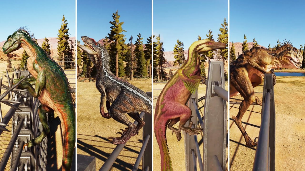 ALL CARNIVORE DINOSAURS ESCAPE (Climbing the Fence) - Jurassic World Evolution 3