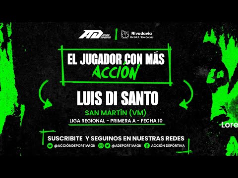 El jugador con más Acción de la fecha 10: Luis Di Santo, San Martín (VM)