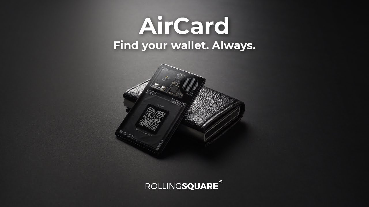 Rolling Square AirCard™, Bluetooth wallet tracker, Apple Find My network, 2.2mm / 0.09in ultra thin, 2.5 years battery life, NFC & QR code  business card, Left behind reminder