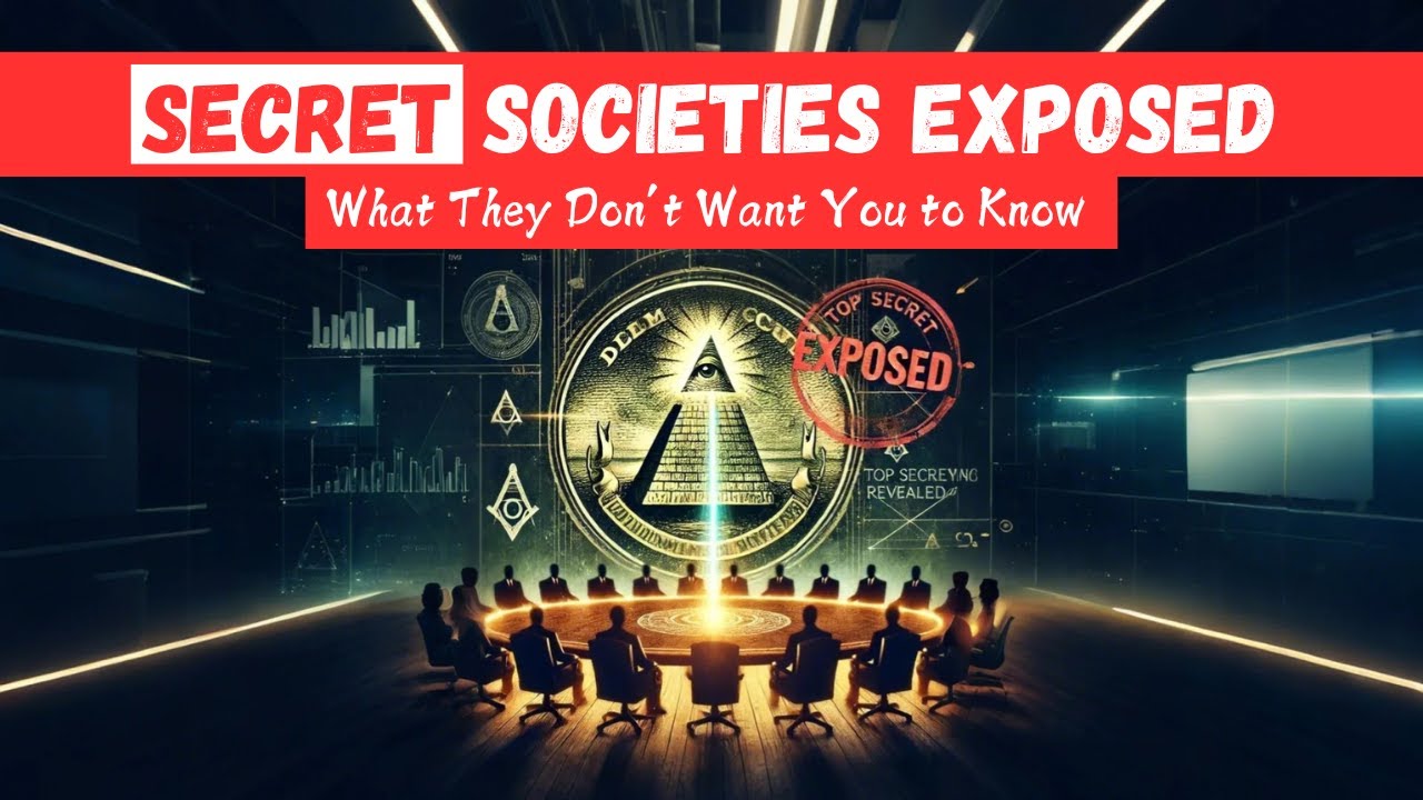 A screenshot from a video about secret societies, featuring a dramatic title and a sense of urgency