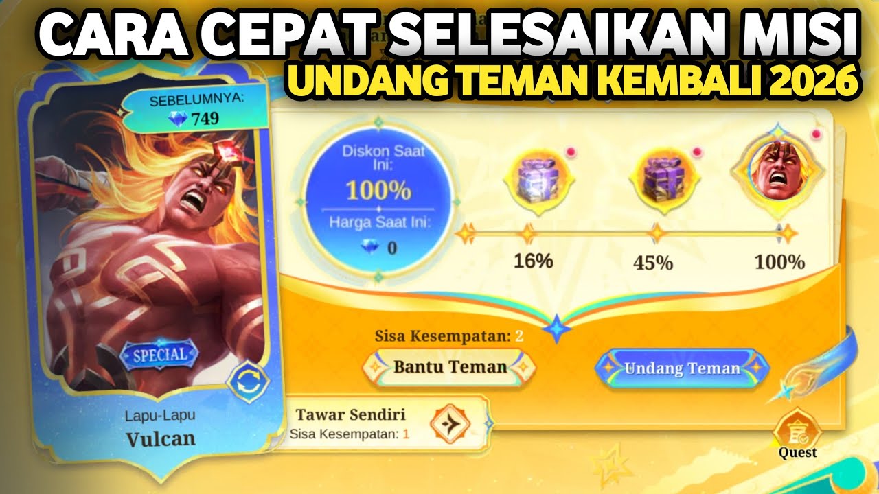 CARA CEPAT SELESAIKAN MISI SKIN LAPU-LAPU VULCAN GRATIS EVENT UNDANG TEMN KEMBALI 2026