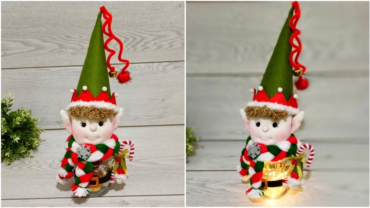 ШИКАРНАЯ/!Сахарница из стеклянной банки,💡Милый Эльф со светодиодной подсветкой 🎄 идея нового года