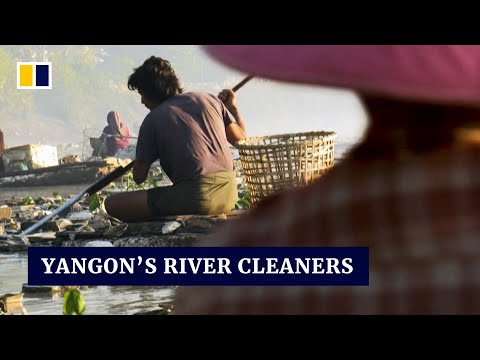 Myanmar’s river cleaners make a living by picking and selling trash along Yangon creek