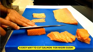 4 Easy Way to Cut Salmon for Nigiri Sushi II Sashimi Cutting Technique