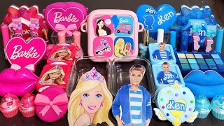 Asmr Barbie Pink Vs Ken Blue Slime Mixing Makeup,Parts,Glitter Into Slime.#Asmr#Satisfying#Slime