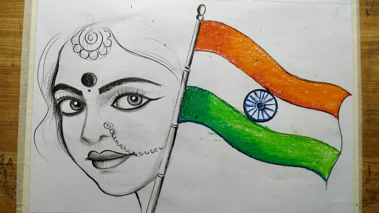 Aggregate more than 70 bharat mata sketch photo super hot