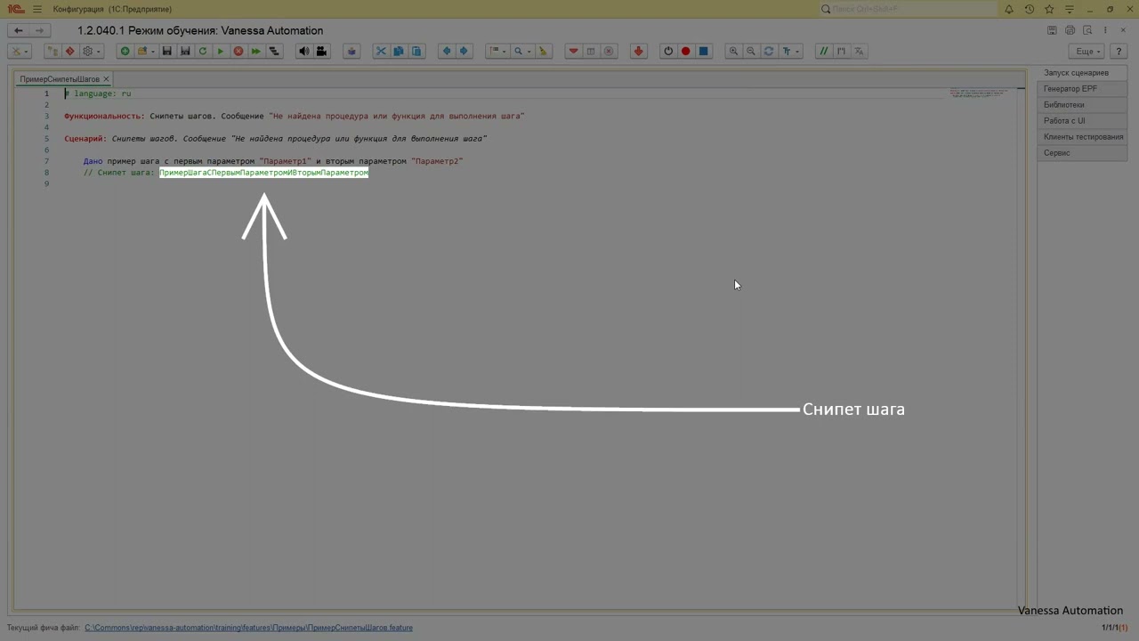 10. Снипеты шагов. Сообщение: "Не найдена процедура или функция для ...