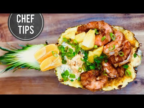 The BEST Hawaiian Garlic Shrimp Recipe   How to make Garlic Shrimp in a Pineapple   Chef Tips