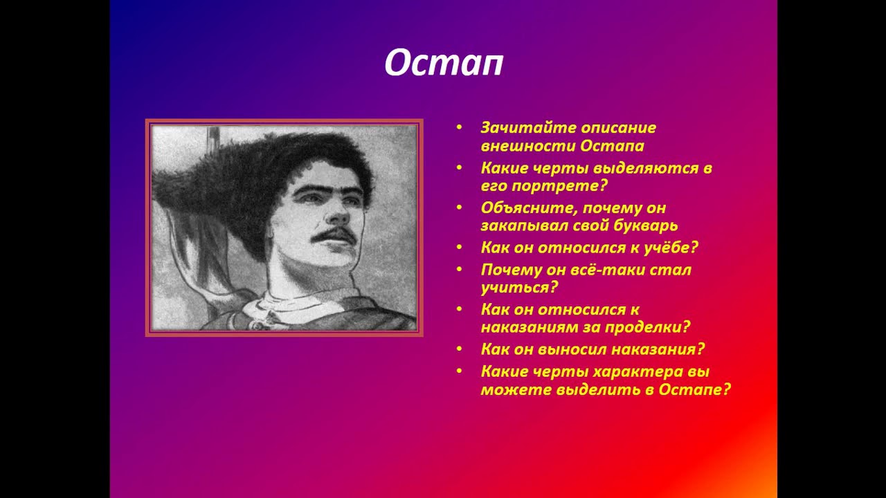 О какой черте характера говорится в произведении. Внешность Остапа. Описание внешности Остапа.