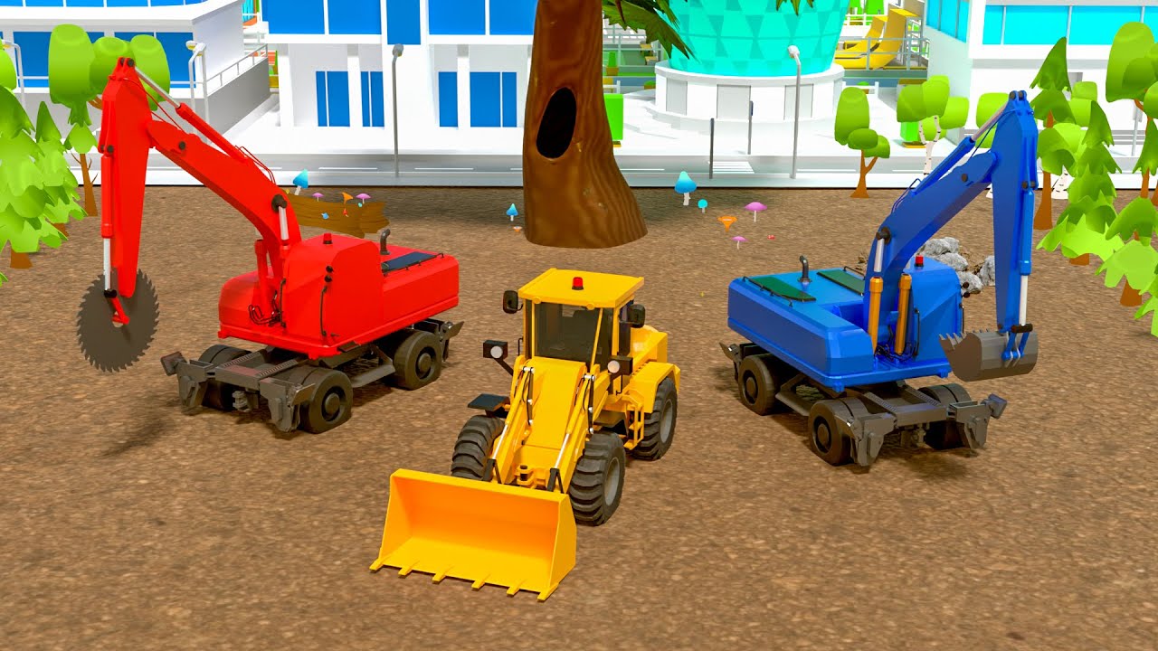 Tree Cutting & Road Clearing with Bulldozer & Saw Excavator | 3D Construction Vehicles
