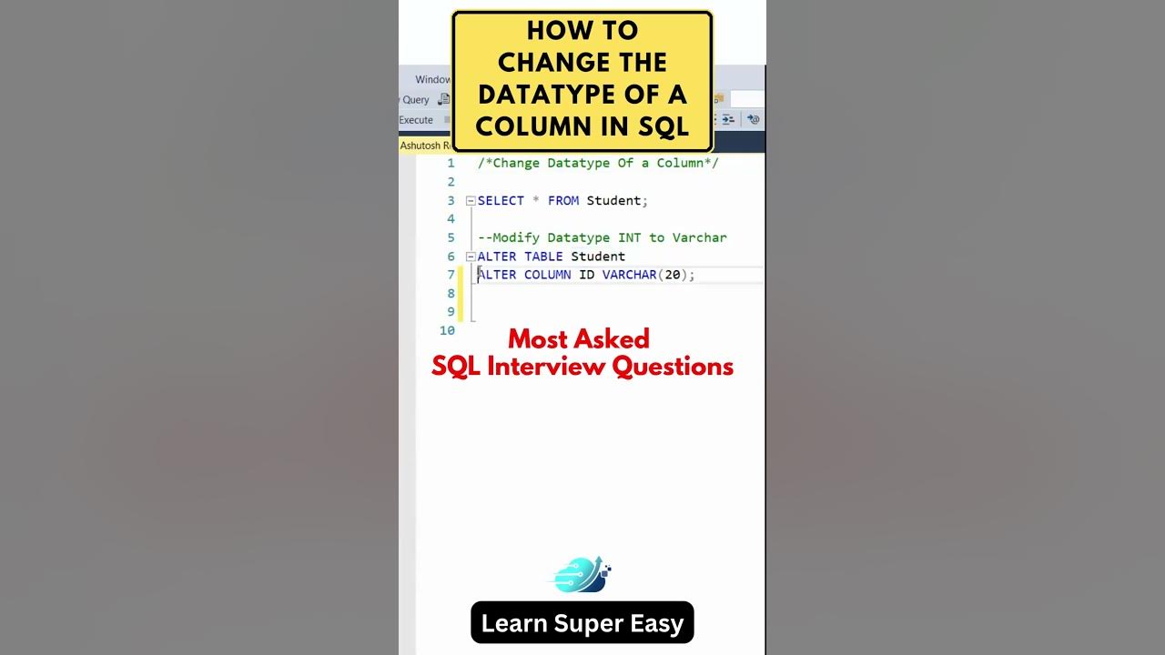 How to Change the Datatype of a Column in SQL | #sql #sqltips # ...