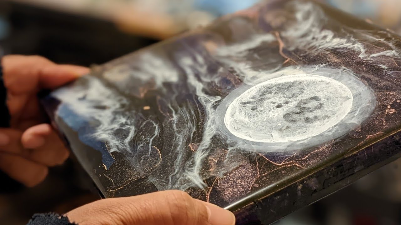 The Moon and Night Sky // Alcohol Inks and Layered Resin