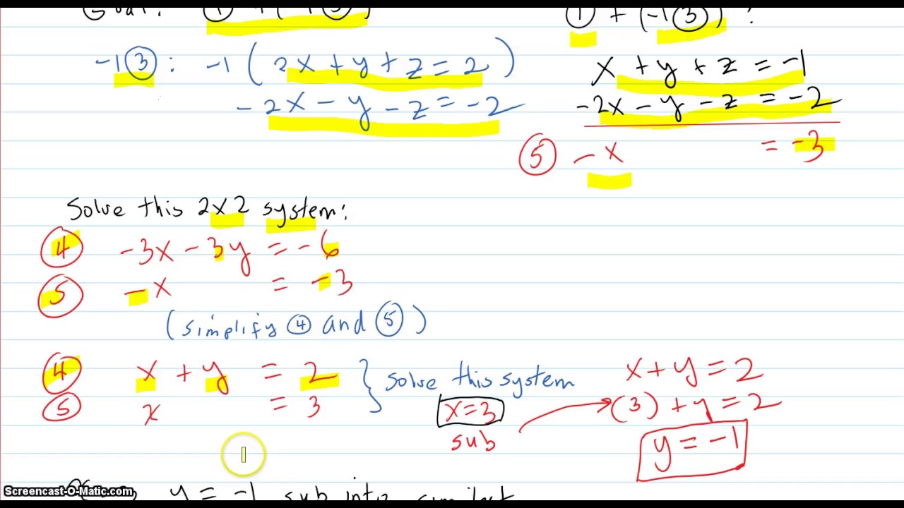 System of 3 equations in 3 variables: Elimination - YouTube