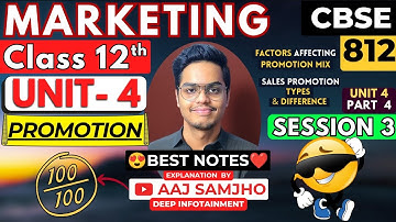 Marketing Class 12 Unit 4 CBSE 812 Factors affecting PROMOTION MIX, Sales promotion Types💯Session 3🤩