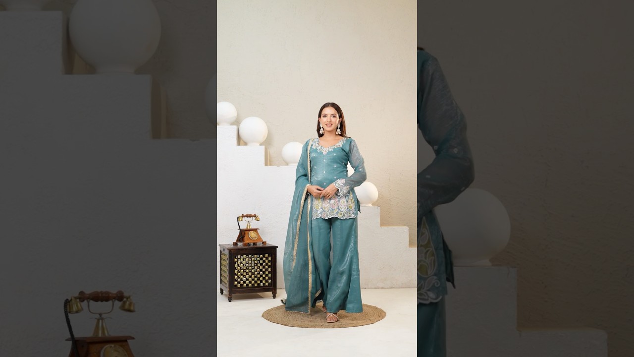Rama Blue Sequins Embroidered Suit – Palazzo & Dupatta Set