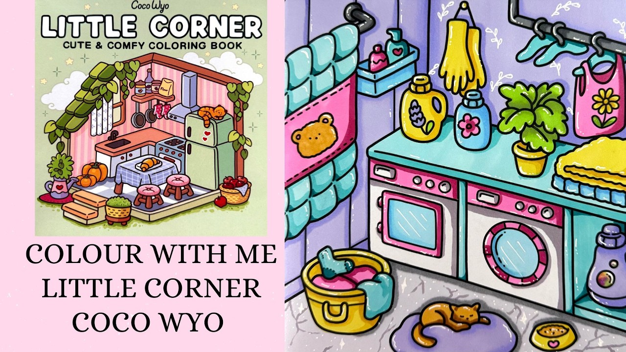 Little Corner - Coco Wyo 🌸 Cozy Colour with me 🌸 Tutorial 🌸 Ohuhu alcohol markers 🌸 Laundry room
