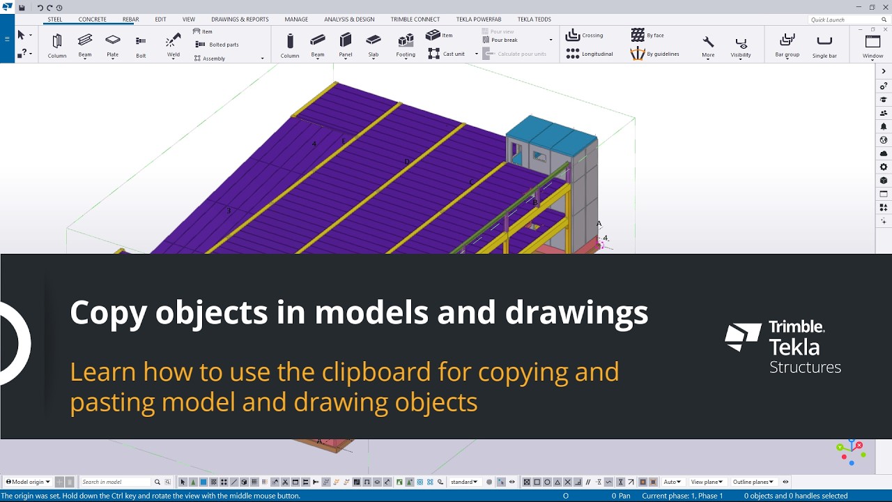 Copy objects in models and drawings in Tekla Structures - YouTube