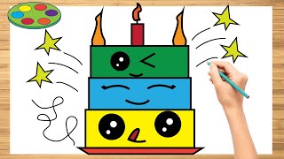 How To Draw A Cute Birthday Cake🥳 Drawing and Painting🎨