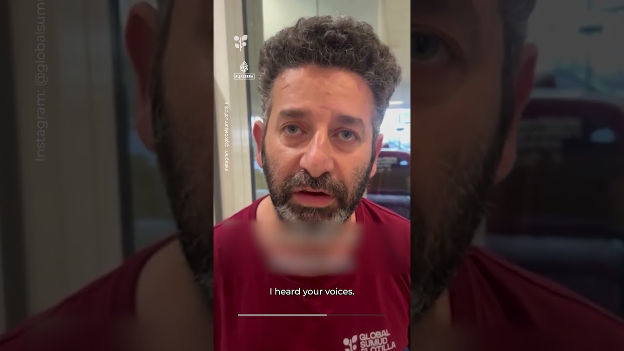 ناشط في أسطول الحرية يوجه رسالة تحدٍّ بعد ترحيله من إسرائيل إلى اليونان | AJ #shorts