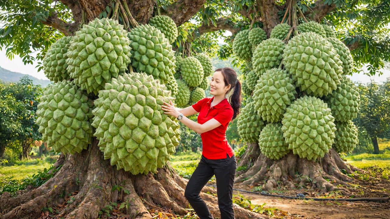 Harvesting Giant Wild Thai Sugar Apples for Market | Delicious Smoothie Sold Out Fast