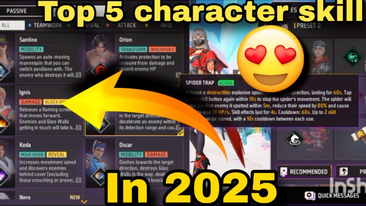 Top 5 character skills in free fire 🔥🔥in 2025 . Free fire max