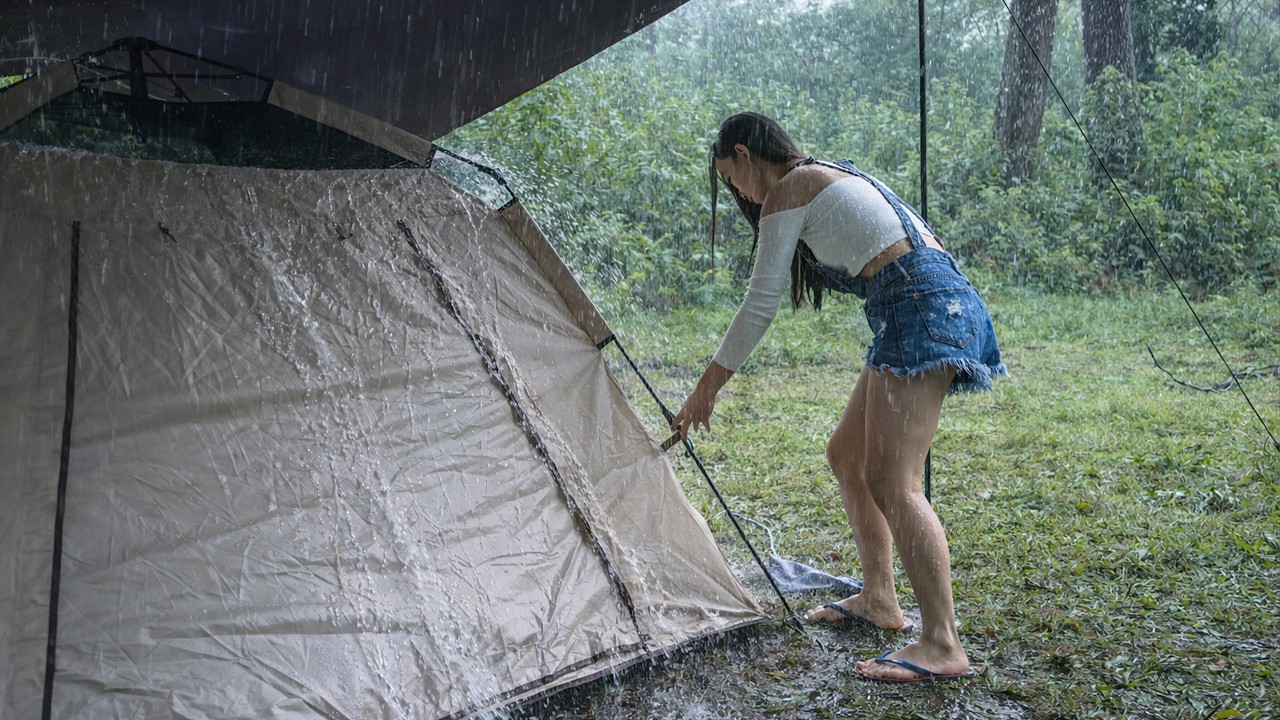 Camping With My Dog During a Storm 🌧  Wind & Rain All Night