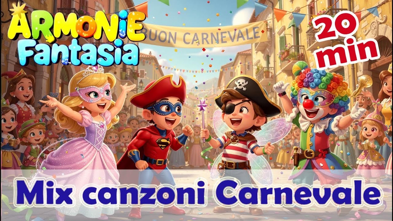 Mix Canzoni di Carnevale 🎭🎶 |  Compilation 20 Minuti di Musica per Bambini | Armonie Fantasia
