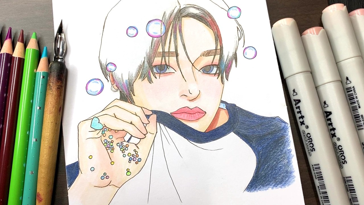 Drawing NCT WISH 리쿠 RIKU l Arrtx 마카 색연필