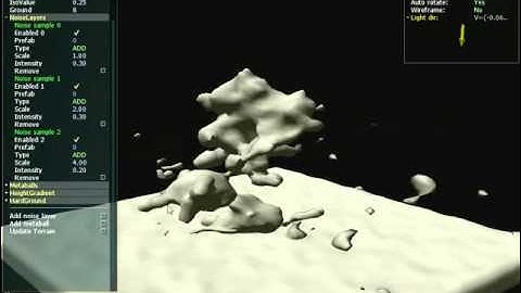 Complex terrain structure modeled with metaballs and perlin noise
