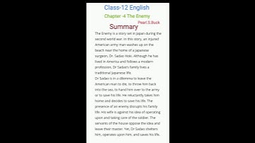 Summary Chapter -4 The Enemy for class12#english #education #yt