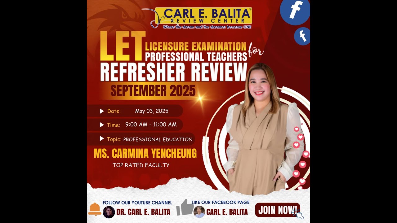 LET REFRESHER REVIEW in Professional Education with Ms. Carmina Yencheung, LPT.