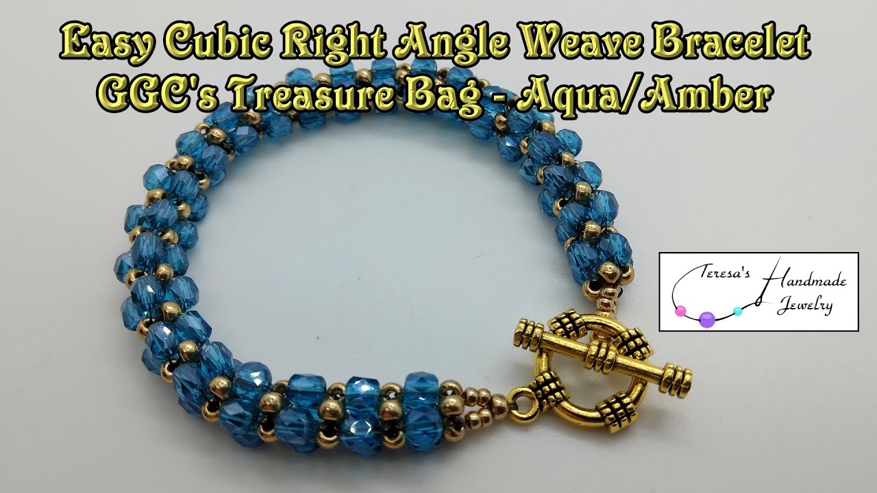 Easy Cubic Right Angle Weave Bracelet GGC's Treasure Bag Amber/Aqua