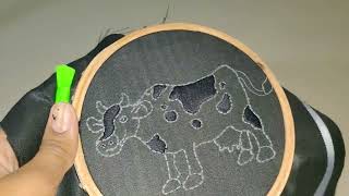 Embroidery design//cow embroidery//Hand embroidery//Acromatic theam embroidery design 🐄🌸