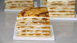 Tarta de Crêpes con vainilla y crema de naranja / Crêpes cake with vanilla and orange cream.