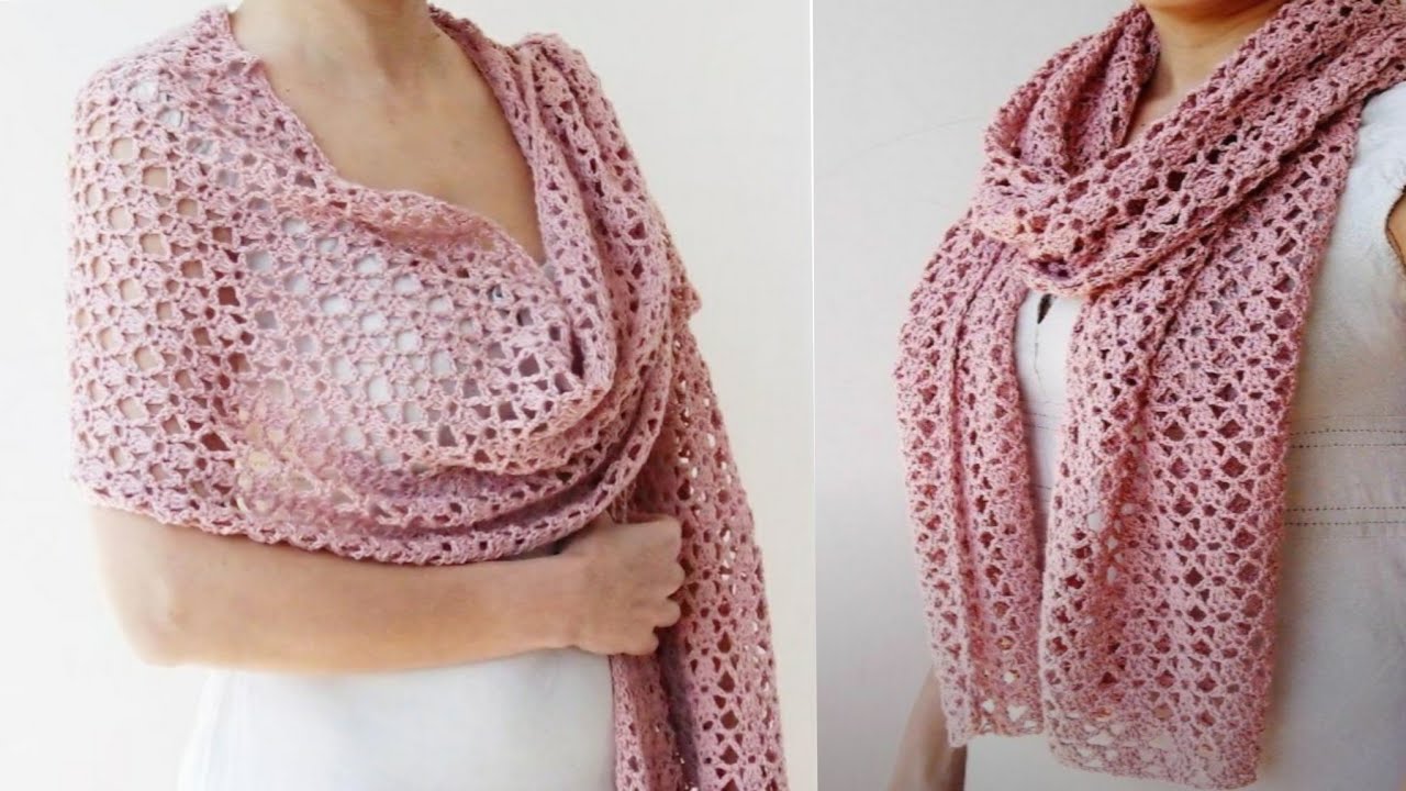 شال كروشيه مستطيل بسيط وسهل للمبتدئين/crochet shawl