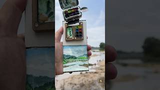 Painting Mountains & Rivers on a Tiny Page 🎨 #painting #watercolor #art #drawing