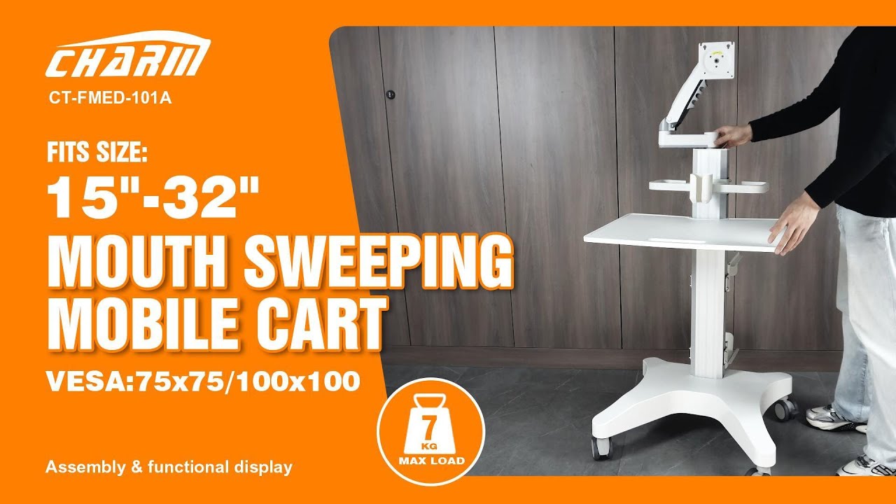 CT-FMED-101A Height Adjustable Medical Monitor Cart | 15–32” Mobile VESA Stand