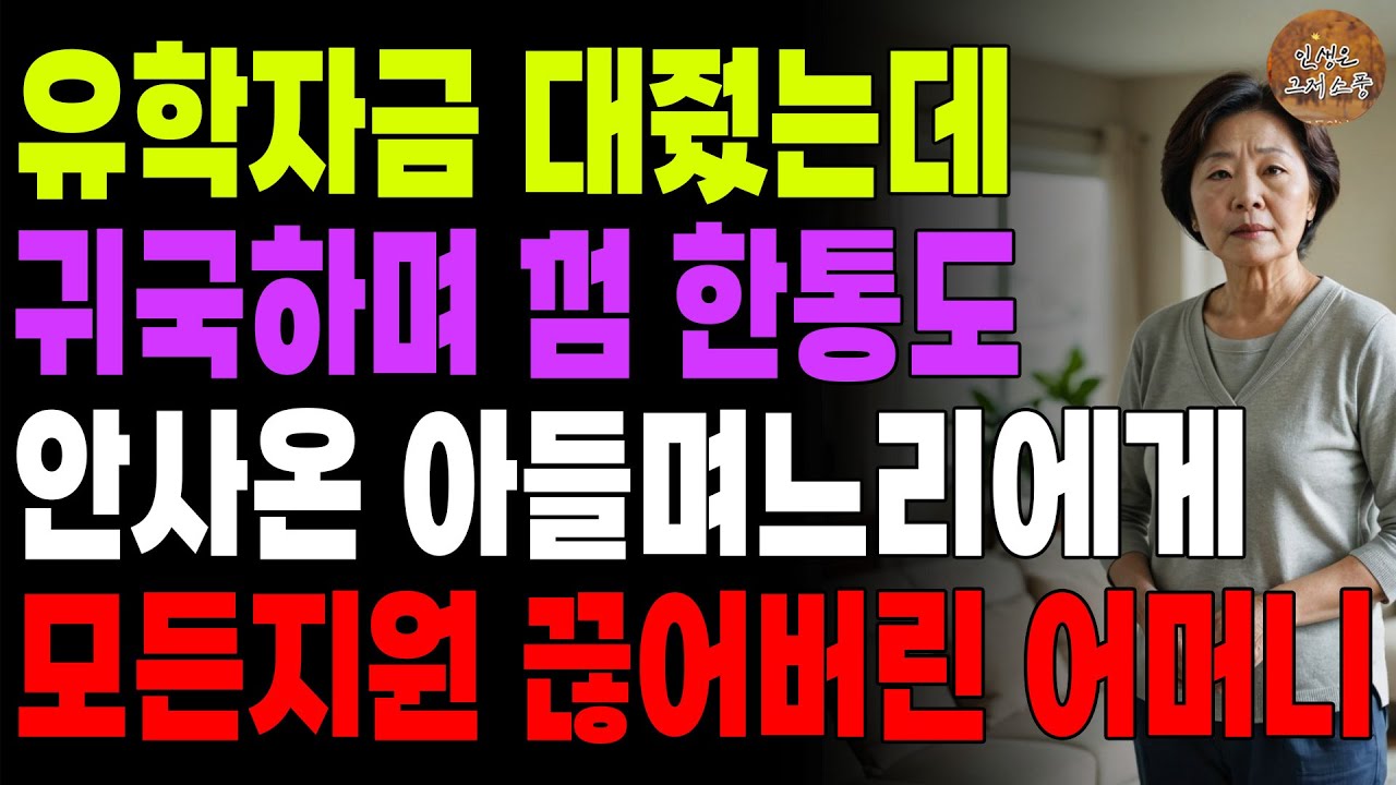 Outline Video "부모한텐 10원한장이 아깝니?" 유학자금 대줬는데 귀국하며 선물로 껌한통도 안사온 아들 며느리에게 모든 경제지원 차단한 어머니 | 오디오북 | 노후 | 사연라디오 | 인생이야기