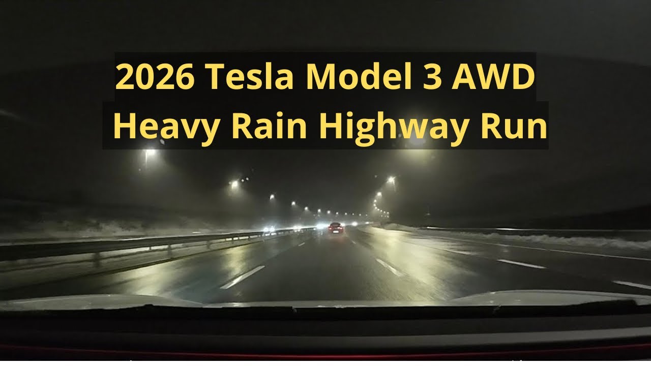 2026 Tesla Model 3 AWD - Heavy Rain Night Drive (Real-time) - YouTube