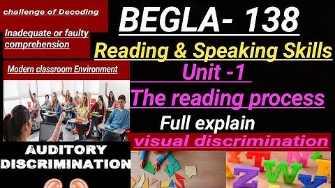BEGLA- 138 Reading and speaking skills | The reading process |The modern classroom environment