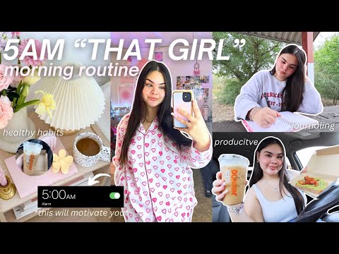 TRYING THE VIRAL 5AM “THAT GIRL” MORNING ROUTINE 🎀 productive, aesthetic & healthy habits