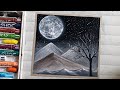 Easy black and white landscape drawing with oil pastel for beginners - step by step #drawing